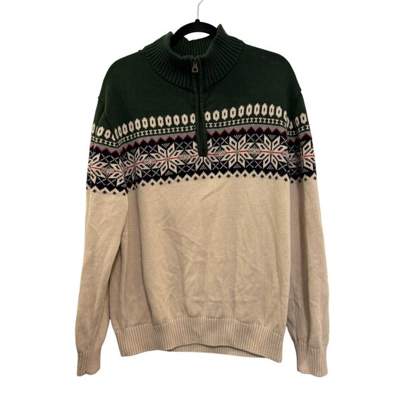 Weatherproof Vintage Holiday Sweater Mens XL Green Beige Snowflake Pullover Cott - Picture 1 of 6